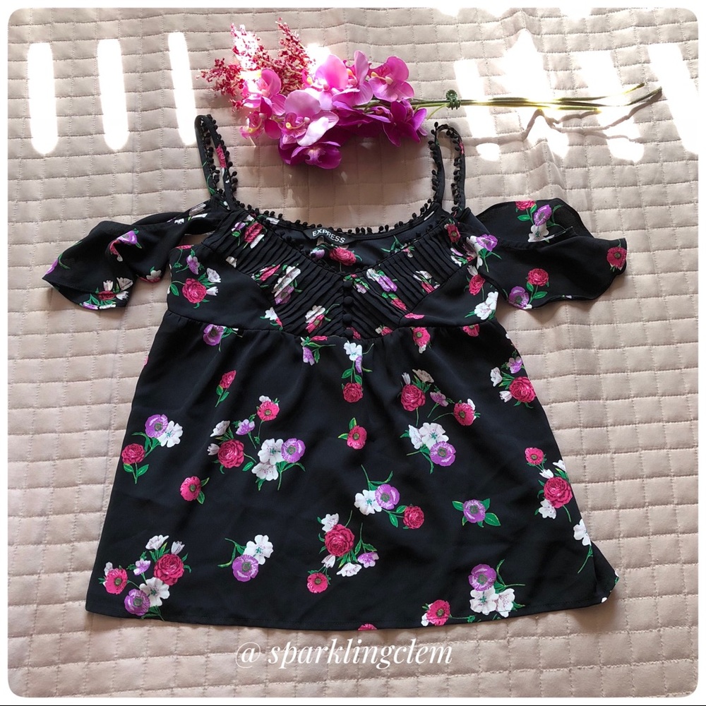 Express cold shoulder floral top XXS